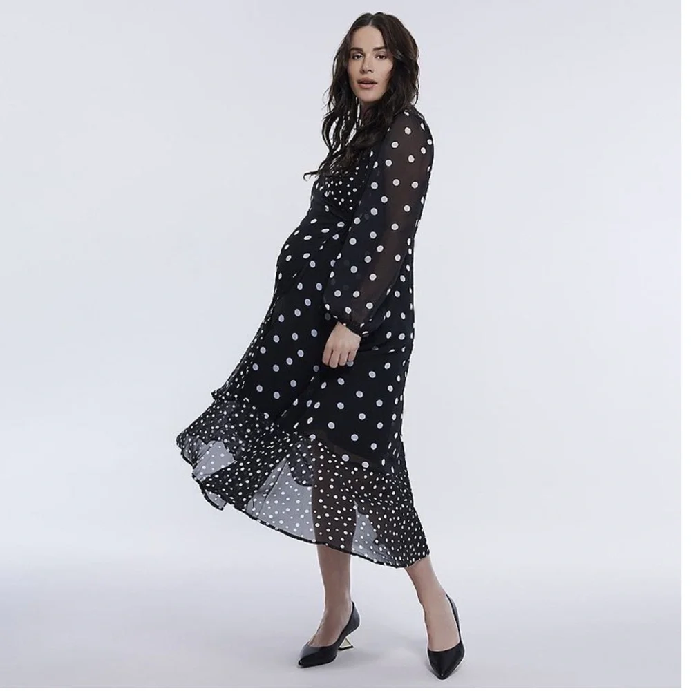 NWT Motherhood maternity mixed dot woven wrap midi dress size large - Picture 1 of 6